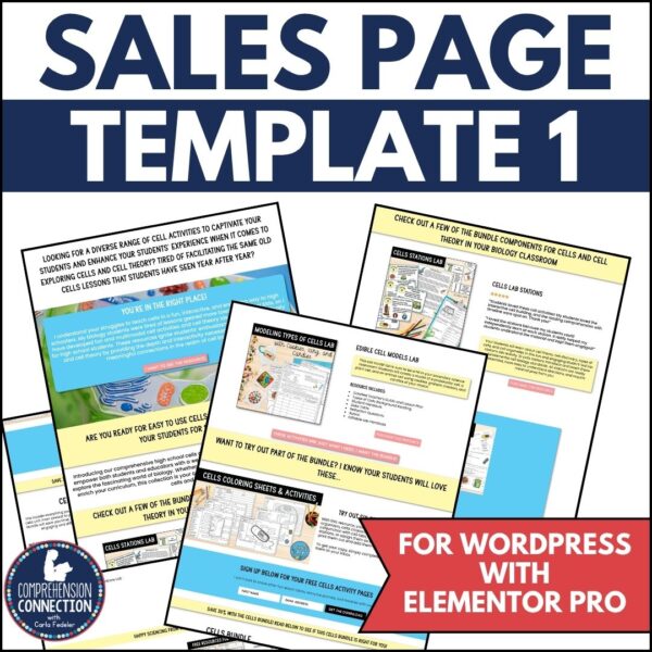 Sales Page Template 1 for Wordpress using Elementor Pro for TPT Sellers